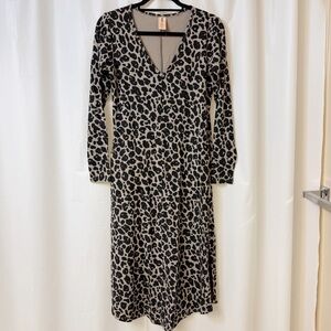 Smash + Tess Lexi Leopard V-Neck Long Sleeve Dress 2XS